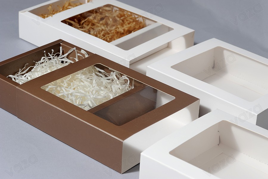 Papierverpackungsbox 195x155x50 mm Schublade mit Sichtfenster - 12 Stück Papierverpackungsbox 195x155x50 mm Schublade mit Sichtfenster - 12 Stück-bildgruppe
