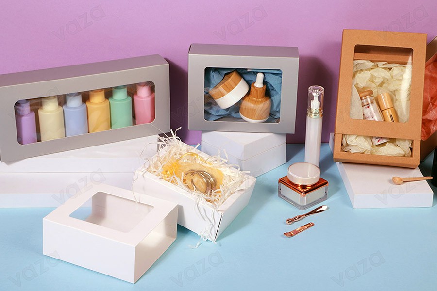 Papierverpackungsbox 140x110x52 mm Schublade mit Sichtfenster - 12 Stück-bildgruppe
