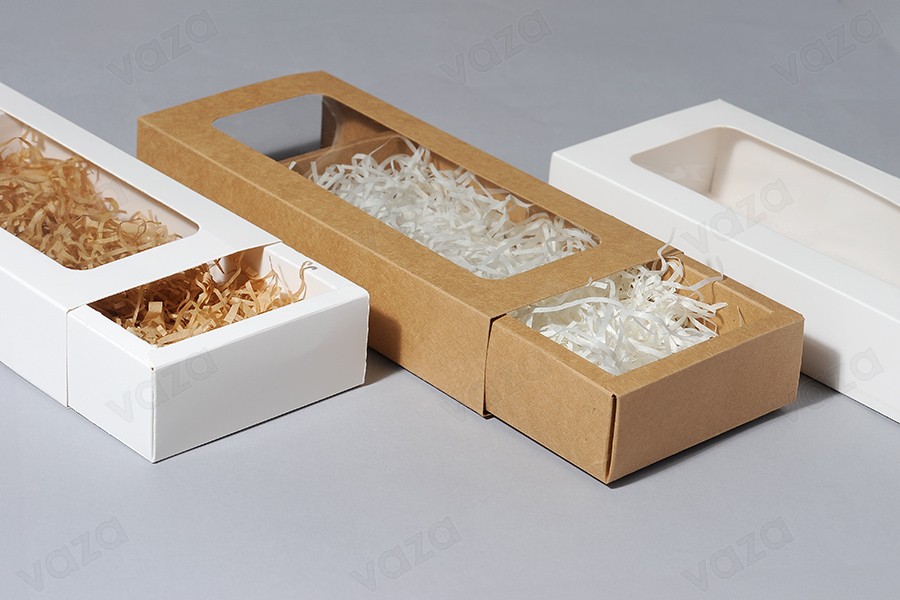 Papierverpackungsbox 270x120x50 mm Schublade mit Sichtfenster - 12 Stück Papierverpackungsbox 270x120x50 mm Schublade mit Sichtfenster - 12 Stück-bildgruppe