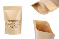 Σακουλάκια κραφτ τύπου Doy Pack 200x50x295 mm, με κλείσιμο zip και παράθυρο, εσωτερική και εξωτερική διάφανη επένδυση και δυνατότητα σφράγισης με θερμοκόλληση - 100 τμχ