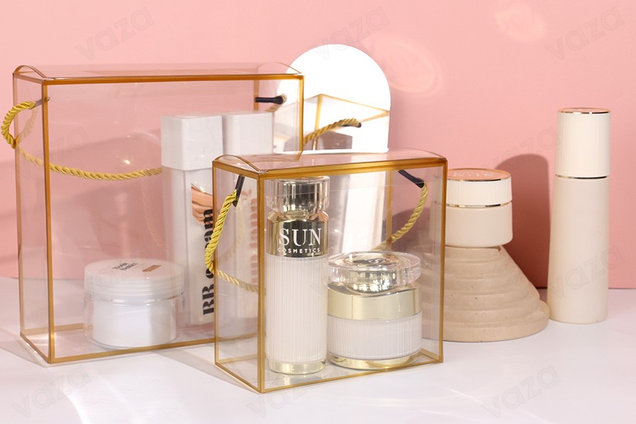 Coffret cadeau - sac 140 x 75 x 140 mm en plastique transparent avec cordon pour poignée - 12 pièces Coffret cadeau - sac 140 x 75 x 140 mm en plastique transparent avec cordon pour poignée - 12 pièces-εικόνα_σύνθεση