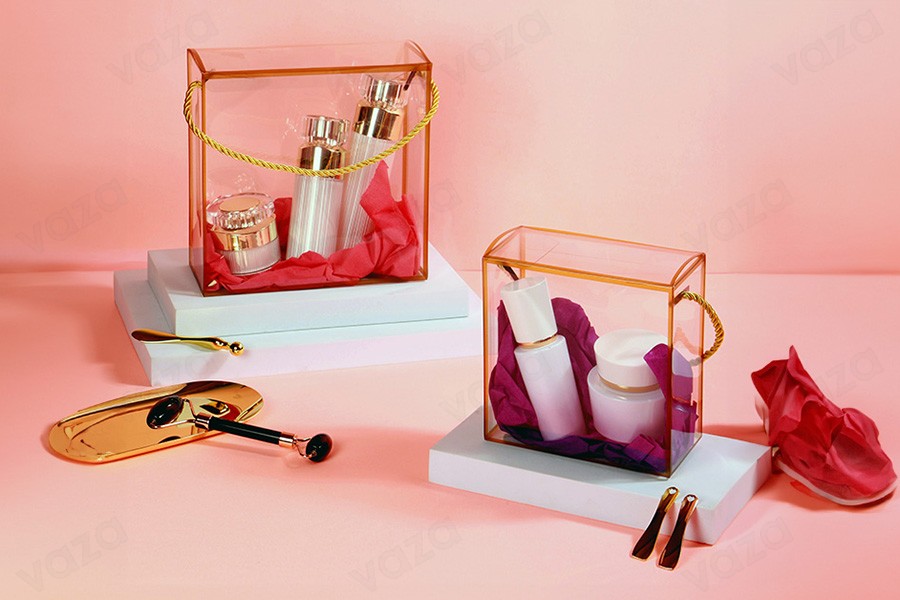 Coffret cadeau - sac 140 x 75 x 140 mm en plastique transparent avec cordon pour poignée - 12 pièces-εικόνα_σύνθεση