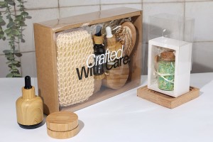 Scatola di imballaggio in carta (300gsm) 250x180x60 mm con cassetto e finestra trasparente in colore bianco e kraft - 12 pezzi-εικόνα_σύνθεση