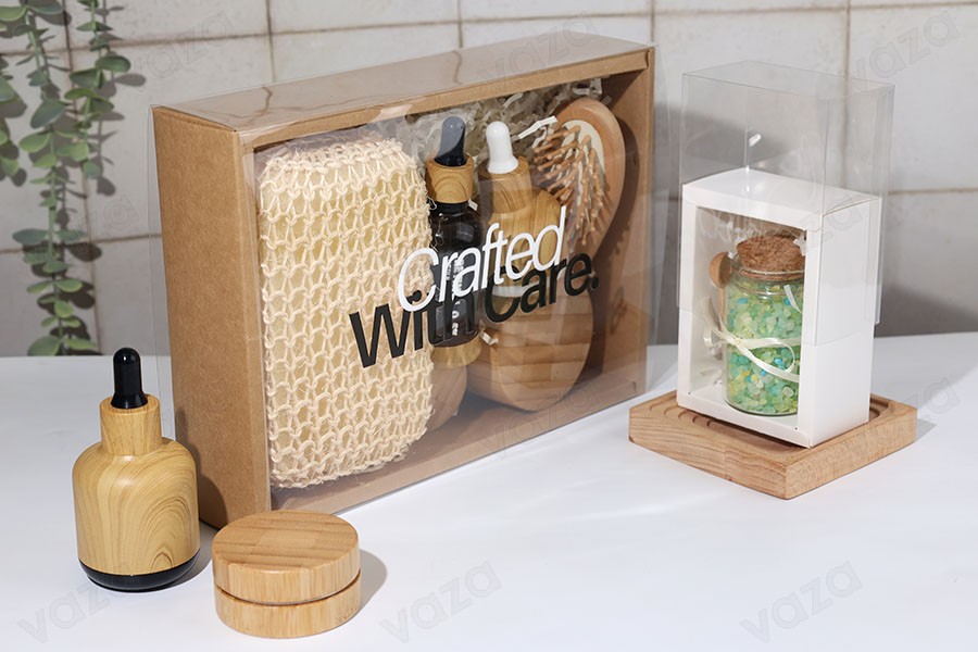 Papierverpackungsschachtel (300 g/m²) 250x180x60 mm mit transparentem Schubladenfenster in Weiß und Kraftfarbe – 12 Stück-εικόνα_σύνθεση