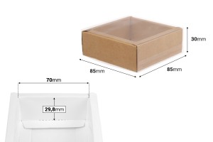 Papierverpackungsschachtel (300 g/m²) 85x85x30 mm mit transparentem Schubladenfenster in Weiß und Kraftfarbe - 12 Stück-2