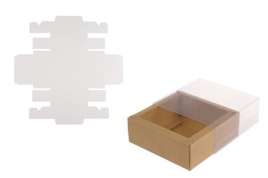 Papierverpackungsschachtel (300 g/m²) 85x85x30 mm mit transparentem Schubladenfenster in Weiß und Kraftfarbe - 12 Stück-5