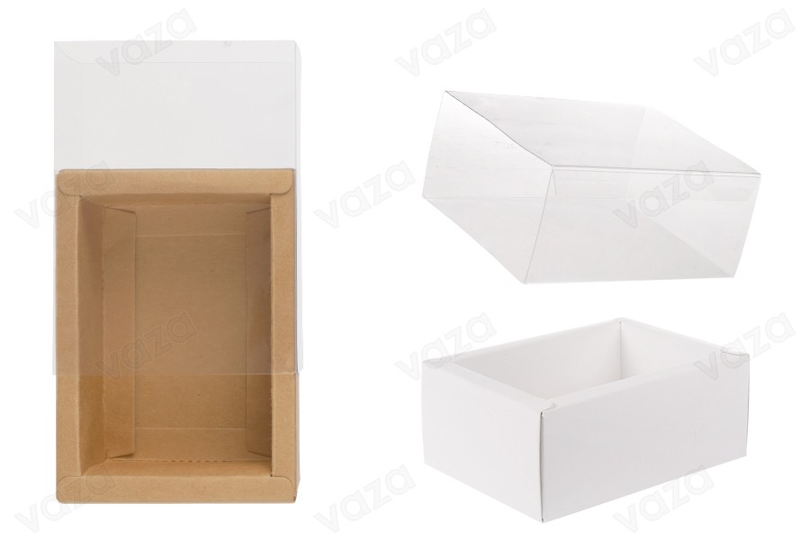 Papierverpackungsschachtel (300 g/m²) 110x80x45 mm mit transparentem Schubladenfenster in Weiß und Kraftfarbe – 12 Stück Papierverpackungsschachtel (300 g/m²) 110x80x45 mm mit transparentem Schubladenfenster in Weiß und Kraftfarbe – 12 Stück-produktbild