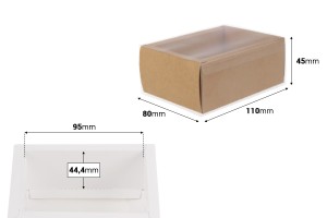 Papierverpackungsschachtel (300 g/m²) 110x80x45 mm mit transparentem Schubladenfenster in Weiß und Kraftfarbe – 12 Stück-2