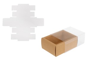 Papierverpackungsschachtel (300 g/m²) 110x80x45 mm mit transparentem Schubladenfenster in Weiß und Kraftfarbe – 12 Stück-5