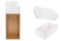 Papierverpackungsschachtel (300 g/m²) 220x120x60 mm mit transparentem Schubladenfenster in Weiß und Kraftfarbe – 12 Stück