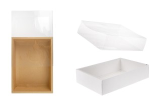 Papierverpackungsschachtel (300 g/m²) 250x180x60 mm mit transparentem Schubladenfenster in Weiß und Kraftfarbe – 12 Stück-1