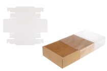 Papierverpackungsschachtel (300 g/m²) 250x180x60 mm mit transparentem Schubladenfenster in Weiß und Kraftfarbe – 12 Stück