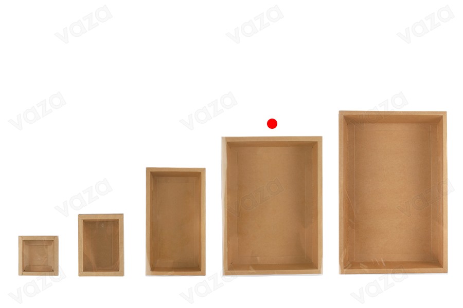 Papierverpackungsschachtel (300 g/m²) 250x180x60 mm mit transparentem Schubladenfenster in Weiß und Kraftfarbe – 12 Stück-εικόνα_σύνθεση