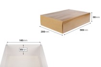 Boîte d'emballage en papier (300 g/m²) 300x200x60 mm avec fenêtre transparente à tiroir en blanc et kraft - 12 pièces Boîte d'emballage en papier (300 g/m²) 300x200x60 mm avec fenêtre transparente à tiroir en blanc et kraft - 12 pièces