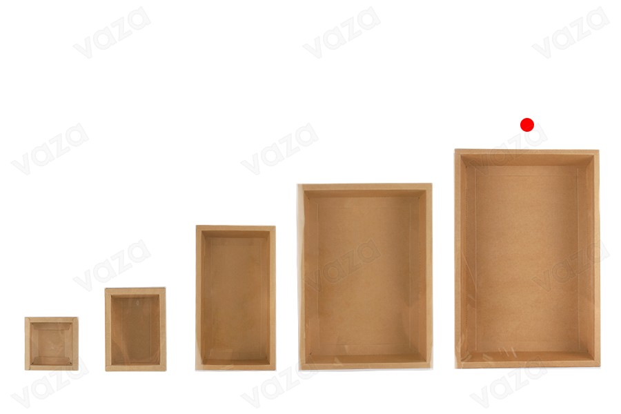 Papierverpackungsschachtel (300 g/m²) 300x200x60 mm mit transparentem Schubladenfenster in Weiß und Kraftfarbe – 12 Stück-bildgruppe