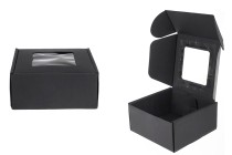 Schwarze Verpackungsschachtel aus Kraftpapier mit Fenster 130x120x60 mm