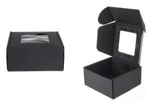 Schwarze Verpackungsschachtel aus Kraftpapier mit Fenster 130x120x60 mm-1