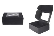 Boîte d'emballage en papier kraft noir avec fenêtre 170 x 130 x 60 mm Boîte d'emballage en papier kraft noir avec fenêtre 170 x 130 x 60 mm