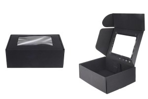 Boîte d'emballage en papier kraft noir avec fenêtre 170 x 130 x 60 mm-1