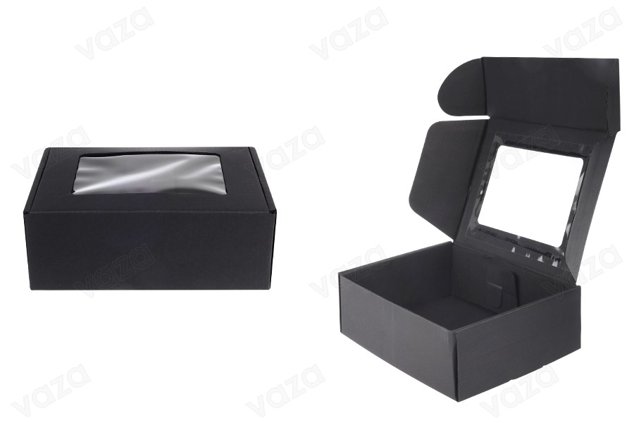 Schwarze Verpackungsschachtel aus Kraftpapier mit Fenster 170x130x60 mm Schwarze Verpackungsschachtel aus Kraftpapier mit Fenster 170x130x60 mm-produktbild