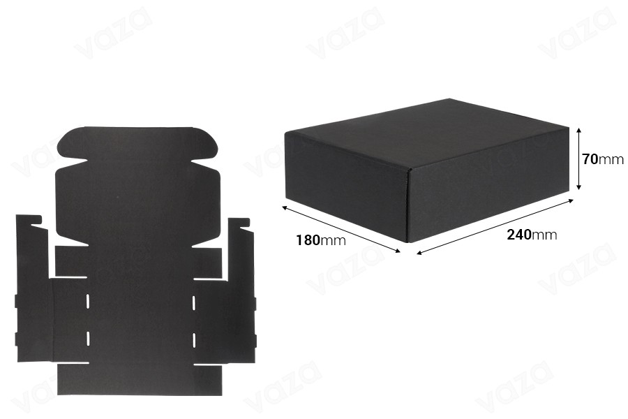 Boîte d'emballage en papier kraft noir sans fenêtre 240 x 180 x 70 mm Boîte d'emballage en papier kraft noir sans fenêtre 240 x 180 x 70 mm-εικόνα_διαστάσεις