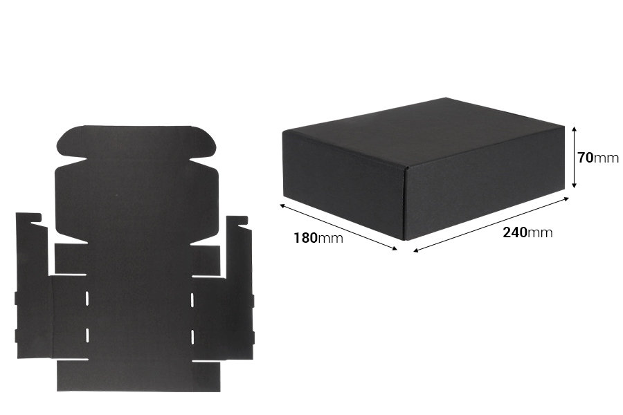 Boîte d'emballage en papier kraft noir sans fenêtre 240 x 180 x 70 mm