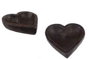 Ciotola decorativa in legno a forma di cuore 185x45 mm per candela