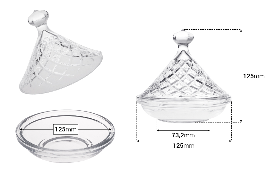 Bocal à bonbons décoratif en verre avec couvercle - 125x125 mm Bocal à bonbons décoratif en verre avec couvercle - 125x125 mm-εικόνα_διαστάσεις