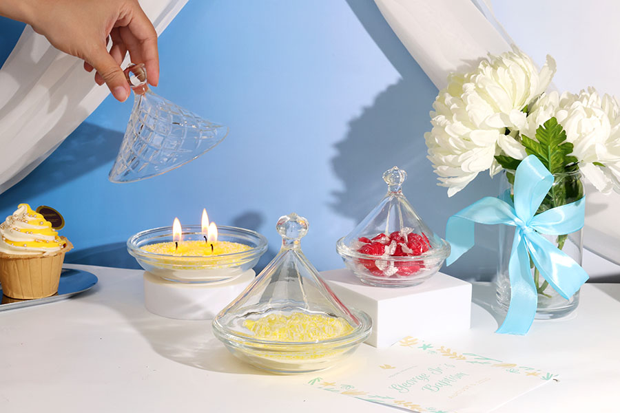 Bocal à bonbons décoratif en verre avec couvercle - 125x125 mm Bocal à bonbons décoratif en verre avec couvercle - 125x125 mm-εικόνα_σύνθεση