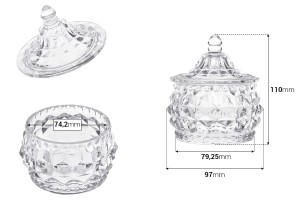 Bocal à bonbons décoratif en verre avec couvercle  - 97x110 mm-εικόνα_διαστάσεις