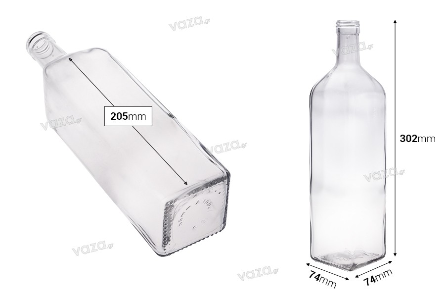 Γυάλινο μπουκάλι 1000 ml διάφανο Marasca με στόμιο PP 31.5 - 20 τμχ