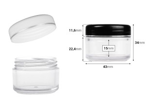 Pot en acrylique 20ml avec bande argentée sur le couvercle - 12 pcs-εικόνα_διαστάσεις