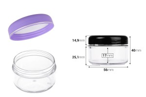 Acryl- Cremedose mit Deckel in verschiedenen Farben und silbernen Streifen, 50ml, in einer Packung mit 12 Stücken-εικόνα_διαστάσεις