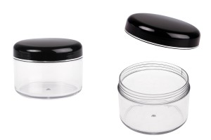 Acryl- Cremedose 200 ml mit schwarzem Deckel und silberne Streife-εικόνα_προϊοντική