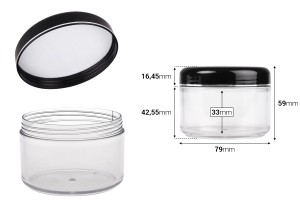 Acryl- Cremedose 200 ml mit schwarzem Deckel und silberne Streife-εικόνα_διαστάσεις