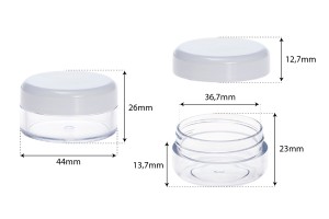 Βάζο ακρυλικό 15ml διάφανο με λευκό καπάκι σε συσκευασία 12 τεμαχίων-εικόνα_διαστάσεις