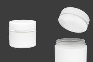 Mattweißer 50ml-Kunststoffbehälter mit silbernem Streifen und Innenauskleidung auf dem Deckel-εικόνα_προϊοντική