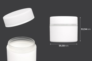 Mattweißer 50ml-Kunststoffbehälter mit silbernem Streifen und Innenauskleidung auf dem Deckel-εικόνα_διαστάσεις