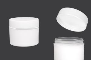 250ml-Glas aus mattweißem Kunststoff mit silbernem Streifen und Innenauskleidung auf dem Deckel – 6 Stück-1