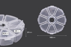 Trousse ronde en plastique à 8 places pour les paillettes et les produits cosmétiques-εικόνα_διαστάσεις