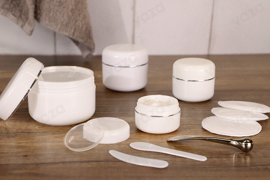 Pot en plastique de 20ml à double fond avec bande argentée, joint et couvercle - 12 pcs-photo_groupe