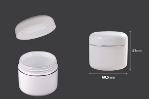 Βάζο 50 ml πλαστικό δίπατο με ασημί ρίγα, παρέμβυσμα και καπάκι - 12 τμχ-εικόνα_διαστάσεις
