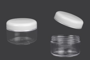 Pot en acrylique transparent de 50ml avec bouchon blanc et bande argentée en lot de 12 pièces-imazh_produkt