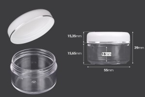 Pot en acrylique transparent de 50ml avec bouchon blanc et bande argentée en lot de 12 pièces-imazh_dimensione