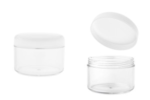 Pot en acrylique de 200ml transparent avec couvercle blanc et bande argentée-εικόνα_προϊοντική