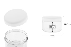 Pot en acrylique de 200ml transparent avec couvercle blanc et bande argentée-εικόνα_διαστάσεις