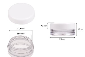 Pot en acrylique de 3 ml transparent avec couvercle blanc-2