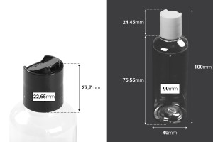 Μπουκάλι 100 ml πλαστικό (PET) με καπάκι Disk-top - 12 τμχ-εικόνα_διαστάσεις