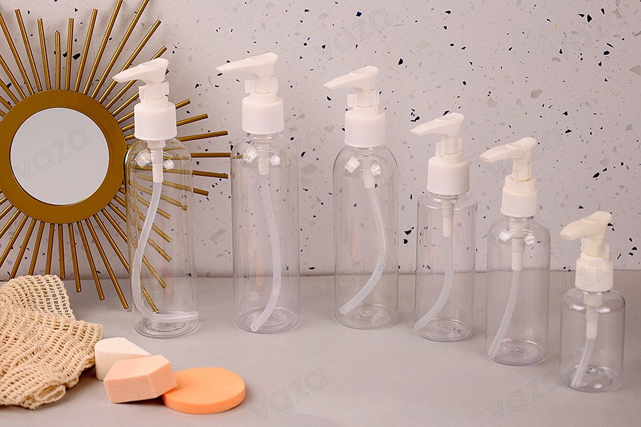 Bouteille PET de 50 ml avec pompe pour shampooing en lot de 12 pièces-photo_groupe