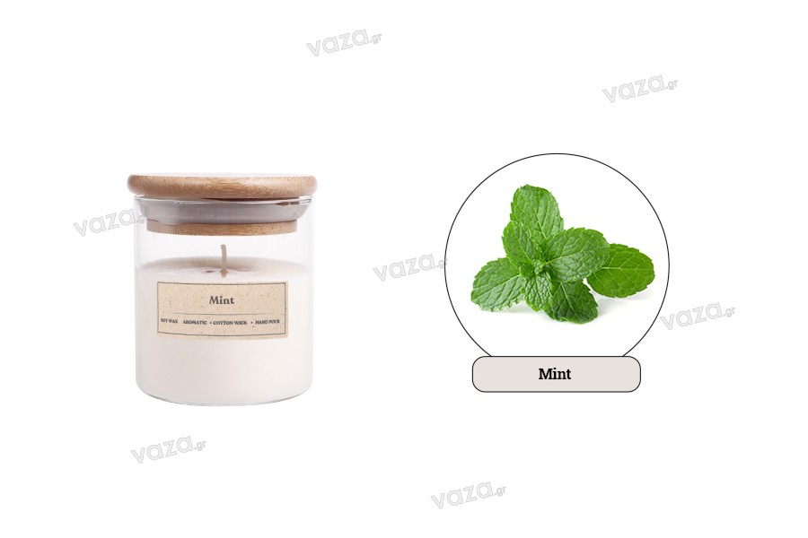 Mint Bougie de soja aromatique avec mèche en bois (110gr)
